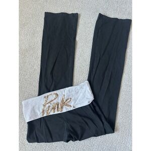 Victoria's Secret Pink Y2k Black Yoga Pants Sequin Logo Bootcut Flare 90's